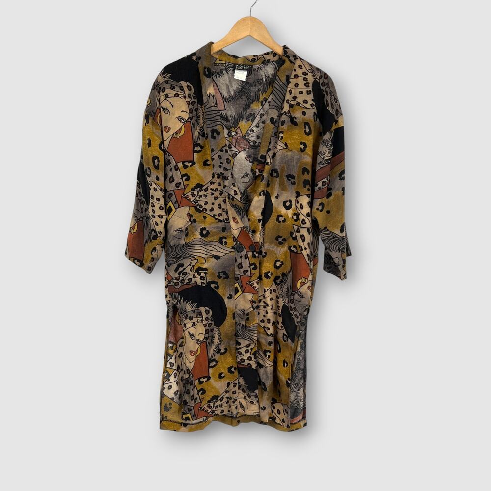90s Vintage Wild Rose Graphic Art Print Button-Front Dress Jacket Size 10
